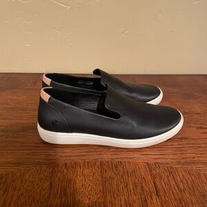 Ecco Black Leather Slip-On Shoes with White Soles